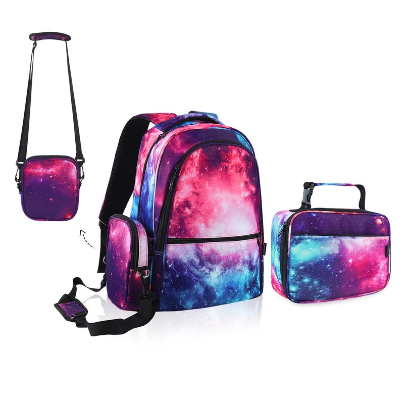 E-Clover Galaxy Backpack for Girls Kids Backpacks with Lunch Box Set School Bag for Elementary Kindergarten Purple Space - Image 1